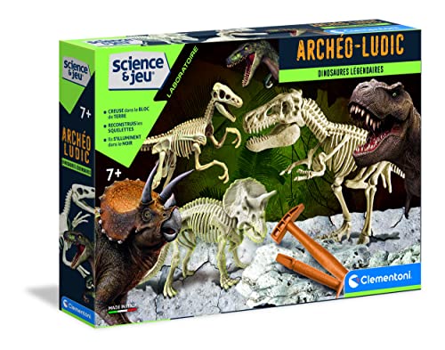 Clementoni-Archéo Ludic-Dinosaurios legendarios-Juego científico-Kit fósiles-Fabricado en Italia-versión Francesa, 7 años y más, Multicolor, 42 x 6.7 x 29 cm (52491)